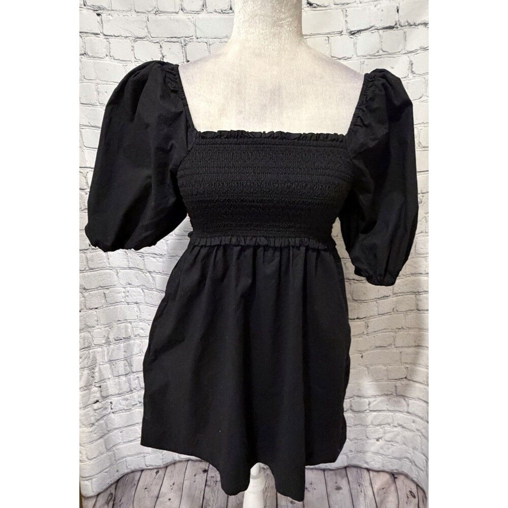 American Eagle Puff-Sleeve Cotton Black Swing Mini Dress Size XS